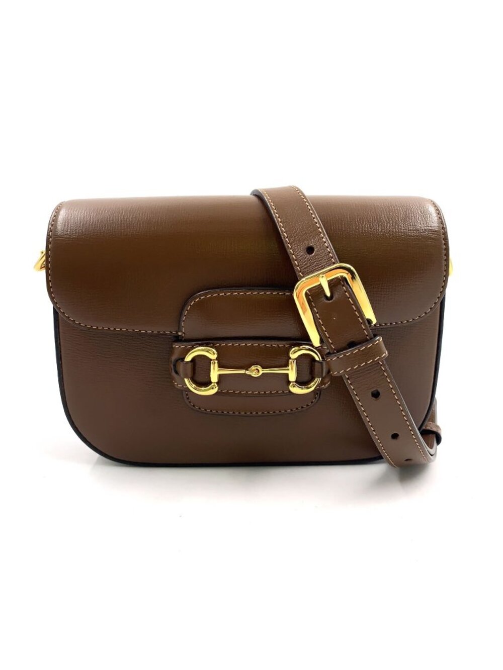 Gucci Horsebit Leather Brown Shoulder Bag Gold